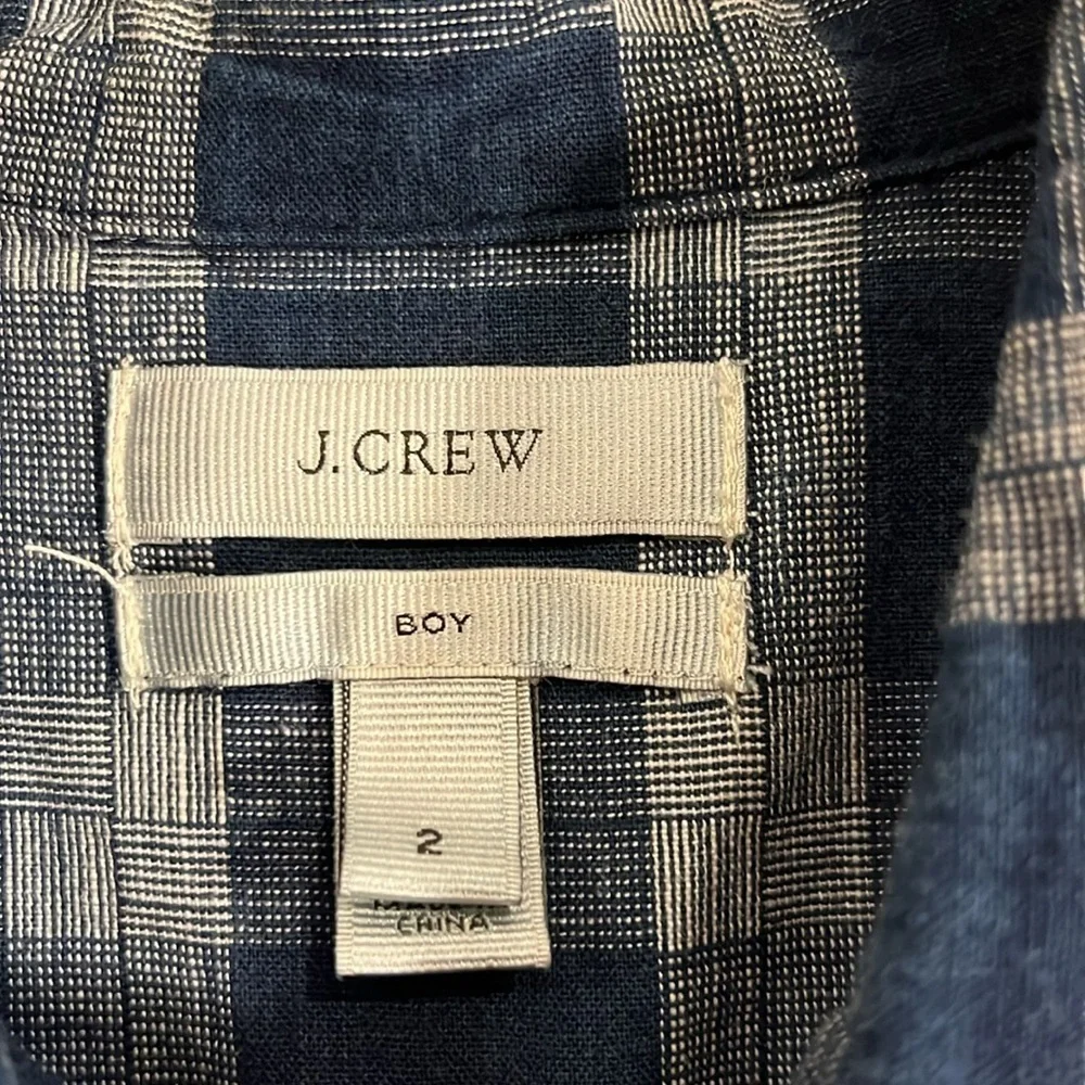 J.CREW Boy Fit Women’s 2 Navy White Plaid Long Sleeve Button Down Shirt Cotton
